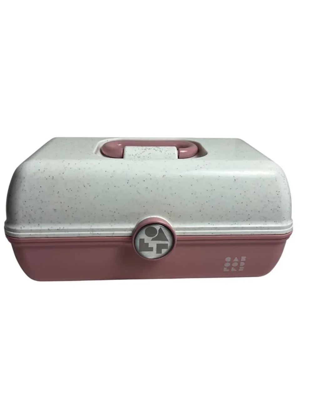 Vintage Caboodles Large Pink & White Speckled Makeup With Fold-Out Tray & Mirror